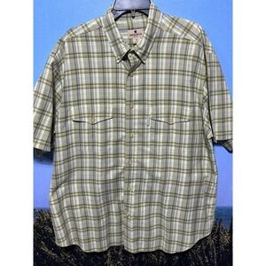 Woolrich Shirt Mens XL Big Olive Green Plaid Button Down Short Sleeve Pockets